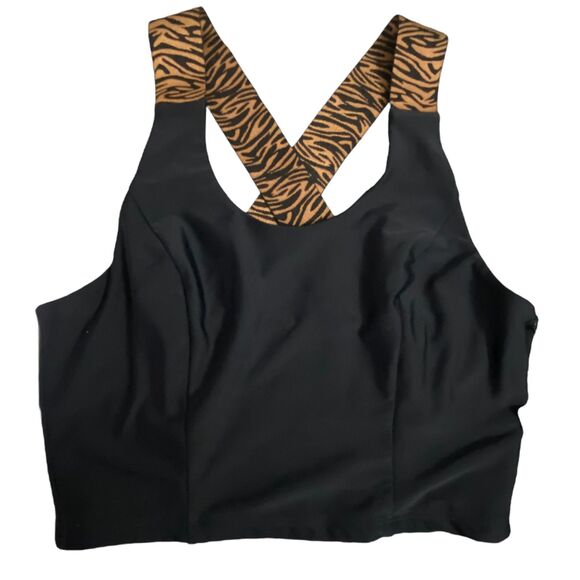 Lanston Sport Black Sport Bra with Leopard Straps Crossed Crop Workout New Small - Picture 3 of 9